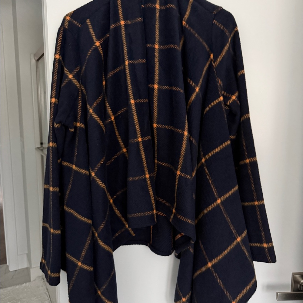 Navy and Yellow Plaid Fleece Wrap
